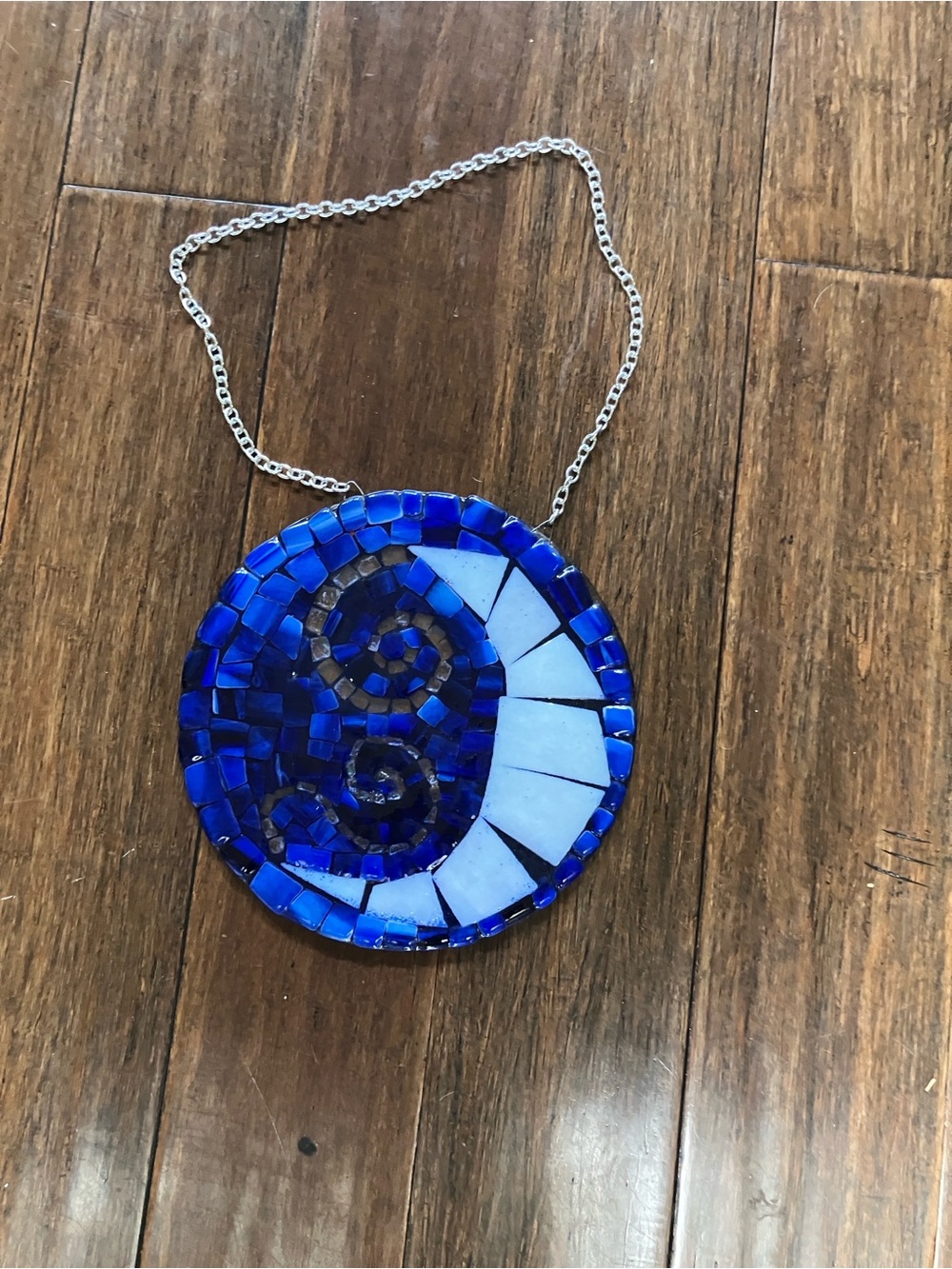 Handmade Blue Mosaic Round Pendant Necklace
